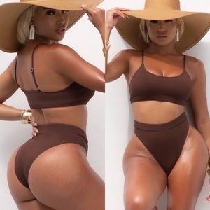 Matte Collection Brown Chocolate Ribbed Orion Bikini Set